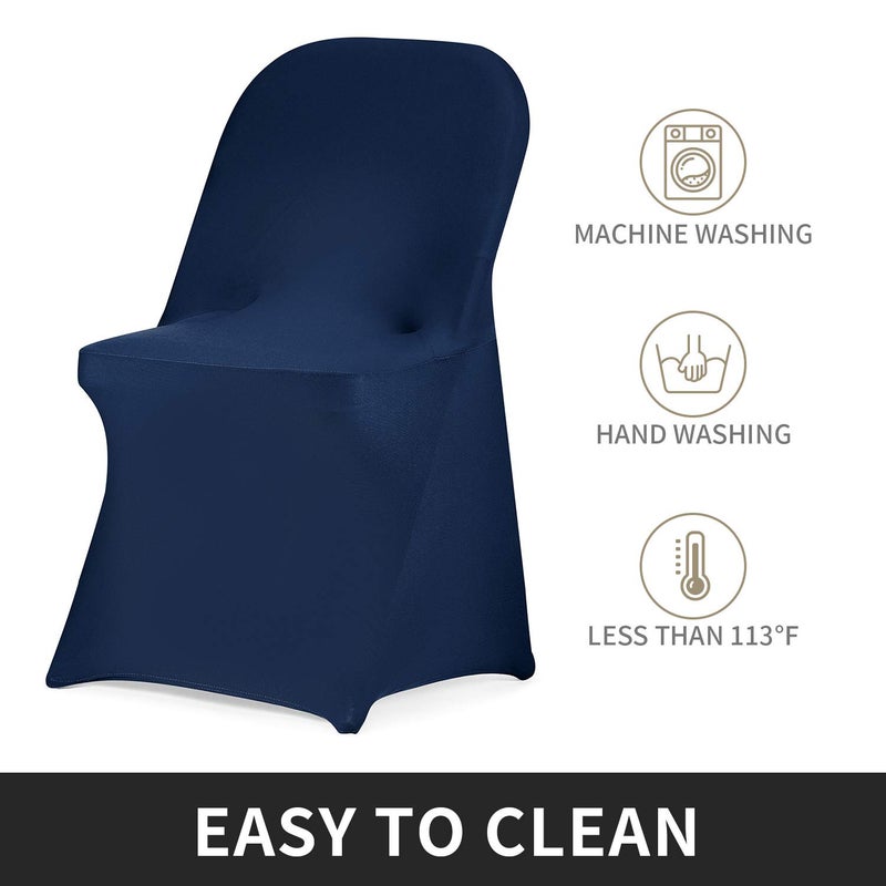 Peomeise Stretch Spandex Folding Chair Cover for Wedding Party Dining Banquet Event (Navy,12pcs) - Image 4